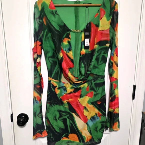 Fashion Nova Lanie Mesh Mini Dress Green Combo XL - Picture 1 of 5